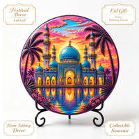 Plaque décorative en résine à impression UV, directement de l'usine, motif mosquée islamique, coucher de soleil, reflet de l'eau, ornement de bureau