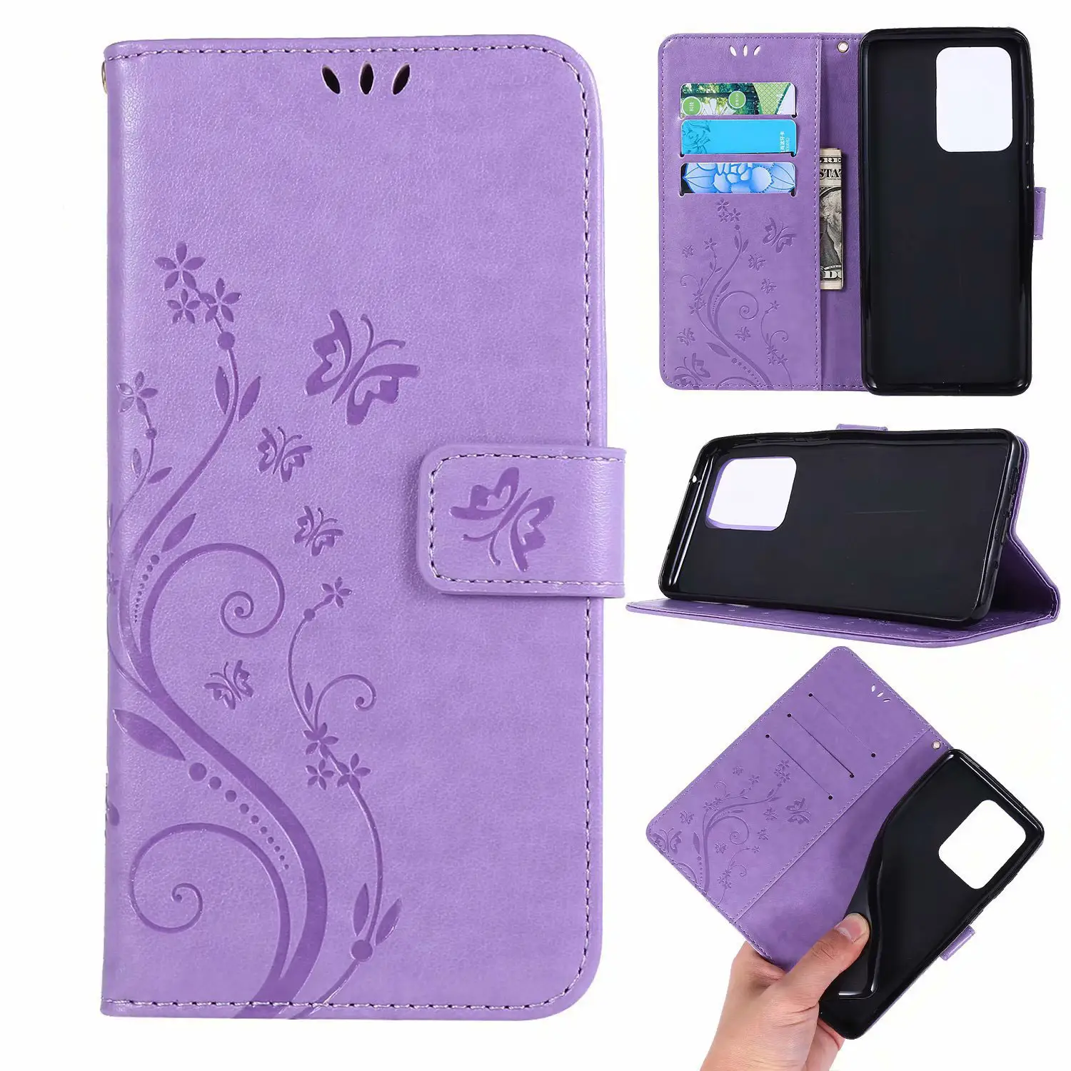 Jmax Flower Butterfly Embossed Wallet Leather Phone Case For Samsung Galaxy S 9 10 20 21 22 23 24 Plus Ultra