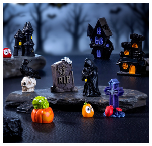 Personnages de dessins animés résine Halloween trucs château sanglant-croix corbeau mal citrouille pierre tombale noir Micro <span class=keywords><strong>Figurine</strong></span> jouets 3D ornements - Product Image 3