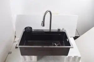 Topmount Single Bowl Sus304 Stainless Steel Black PVD Nano Sand Kitchen Sink