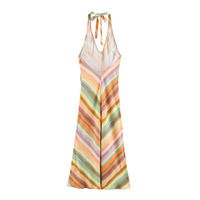 Robe longue décontractée pour femme, sans manches, à imprimé multicolore, dos ajouré, style halter