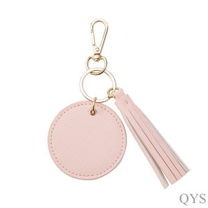 QYS <b>Personalized</b> Logo Round Leather <b>Keychain</b> with Tassel Custom Key Ring Promotional Gift - Product Image 3