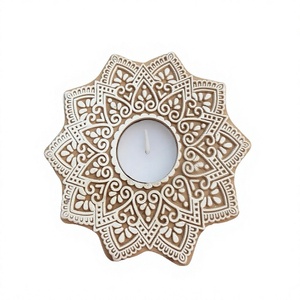 Embossed Wooden <b>Tea</b> Light Holder Round Mandala Design Home Decoration - Product Image 1