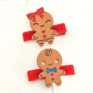 Accessoires pour cheveux en tissu pour filles de Noël, pinces et épingles à cheveux en forme de bonhomme en pain d'épices pour bébés et enfants, fête, 2 pièces - Product Image 1