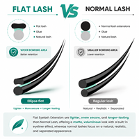 Extensions de cils noirs foncés à pointe plate, 0,15 mm, courbure LD, à pointe fendue, qualité supérieure, professionnelles, forme ellipse