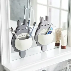 Wholesale cheap bathroom organizer tools cute totoro sucker box wall mount toothbrush holder