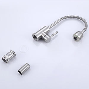 304 stainless steel single-hole cold and hot <b>brushed</b> nickel color two-mode outlet 360°universal rotation kitchen faucet - Product Image 5