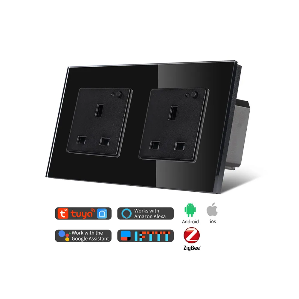 Tuya Smart Zigbee Protocol UK Dual Socket Double Frame UK 13A Socket controllo vocale controllo Mobile smart home lights