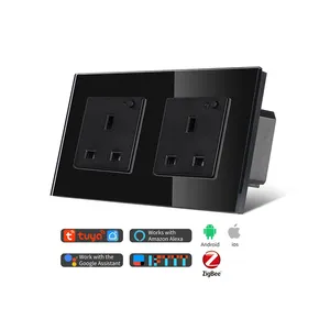 Tuya Smart Zigbee Protocol UK Dual Sockets Double Frame UK 13A Socket Voice Control Mobile Control smart home lights