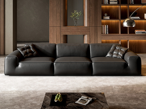 Vente directe d'usine, canapé italien minimaliste en cuir véritable, grand canapé noir en cuir de vache - Product Image 5