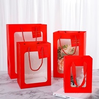 Tas Kertas Putih Siap Pakai dengan Jendela Transparan, Tas Kemasan Hadiah Kreatif, Desain Buket Bunga Cetak Offset