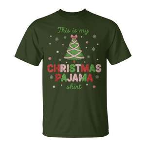 Camiseta de pijama navideña con diseño navideño, color verde, ajuste unisex - Product Image 1