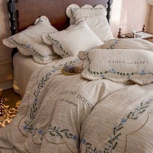 Juego de Ropa de Cama de Lino Suave y Transpirable, Bordado Floral <span class=keywords><strong>Vintage</strong></span>, Borde Festoneado, Sábanas de Lujo al por Mayor - Product Image 2