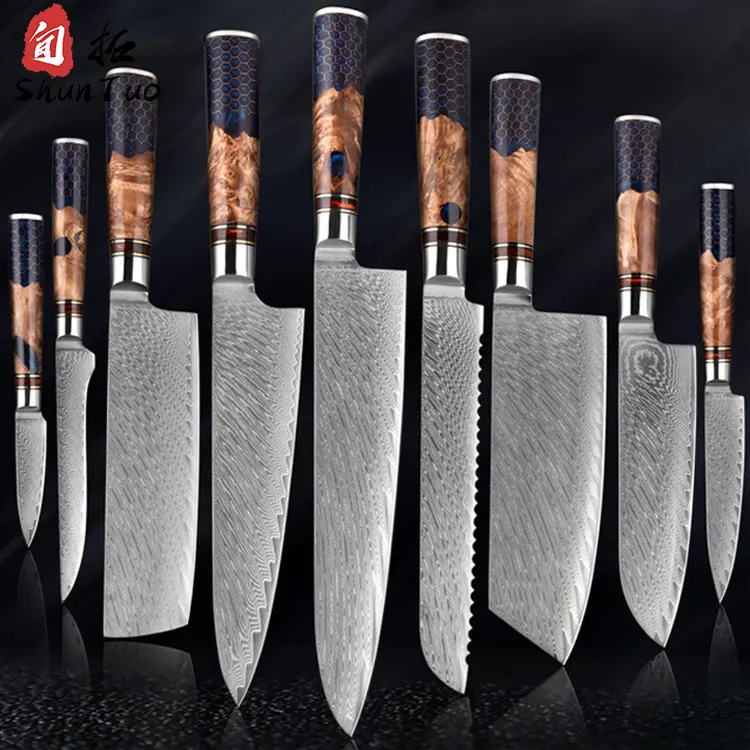 kitchen custom made logo brand metal 5cr15 rose gold table knife set white damascus knives with resin wood handle