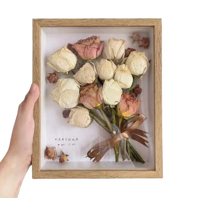 Wooden Dry flower picture frame DIY 3D hollow wooden handmade immortal flower dry rose picture frame