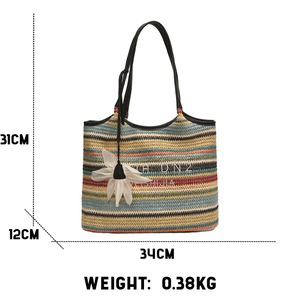 Ladies Fashion Daily Use Large Poches Woven Natural PU Trim Summer Shoulder Beach Straw Tote Bag Strandtasche - Product Image 6