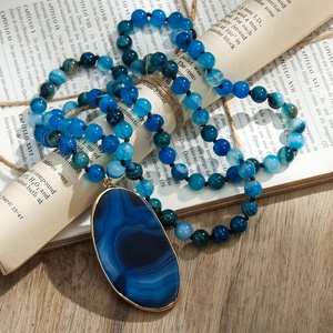 Joyería personalizada para mujer, piedra marina, tira de ágata de bambú, collar de piedra de ágata, collar con Colgante de Piedra de gota de ágata grande Irregular - Product Image 1