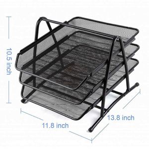 Wire Mesh Letter Tray 3 Tier Filing Trays Holder Office Desktop Document A4 Paper <b>File</b> Storage Desk Organiser - Product Image 3