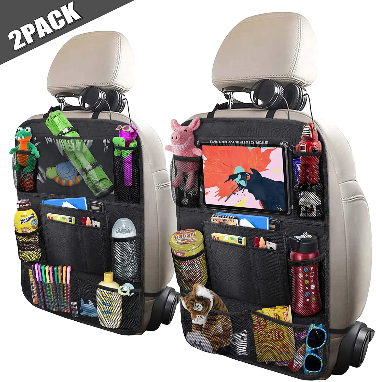 2022 High Quantity Auto Rücksitz Organizer 10 "Tisch halter 9 Aufbewahrung taschen Sitz lehnen schutz Kick Mats für Kinder Kleinkinder