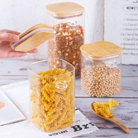 Botol Kaca Kotak, Stoples Penyimpanan Kaca, Tutup Bambu, Wadah Besar Tertutup Rapat, untuk Biji Kopi, Biji-bijian, Teh, Susu Bubuk, Rempah-rempah, Perlengkapan Rumah Tangga