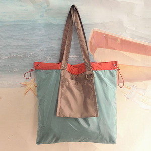 Bolsa de compras plegable portátil de gran capacidad con cierre de cordón para compras en supermercados, bolsas de mano de color sólido - Product Image 1