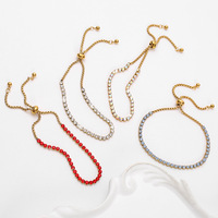 Bracelet ajustable en zircon micro-pavé, plaqué or 18 carats, acier inoxydable 304, bijoux minimalistes pour femmes, vente en gros