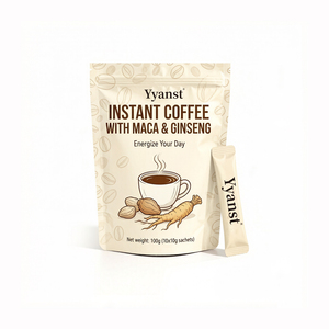 กาแฟสำเร็จรูปสารสกัดจากพืชมาคาและโสมธรรมชาติ 10 กรัม*10 ซอง  บรรจุในซองพิมพ์ลายเมล็ดกาแฟสีเบจ ปิดผนึกได้  เครื่องดื่มจากพืชดิบ - Product Image 1