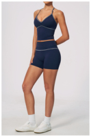 Set Olahraga Warna-Warni Bahan Beludru Halus Model V-Neck Halter Kontrol Perut Pinggang Tinggi Penyerap Keringat 2 Potong Celana Pendek Yoga