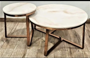 Table basse contemporaine en marbre pieds géométriques en laiton meubles modernes pour salon salle à manger cuisine chambre décor à la maison utilisation - Product Image 2