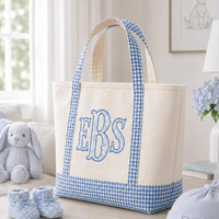 Sac fourre-tout en toile personnalisé pour bébé avec monogramme brodé, toile épaisse à carreaux, sac fourre-tout réutilisable pour les courses