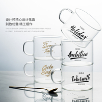 Tasse à café en verre créative avec lettres, tasse à lait, jus, eau, tasses à café nordiques, tasses à café plaquées or, tasses à yaourt pour le petit-déjeuner, tasses en cristal pour les amoureux, cadeaux