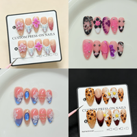 Faux ongles 3D à presser avec motif floral et strass, forme cercueil moyenne, en acrylique, luxe