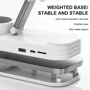 Support de télé<span class=keywords><strong>phone</strong></span> portable et tablette réglable en hauteur avec haut-parleur sans fil, support de télé<span class=keywords><strong>phone</strong></span> de bureau pliable, emplacement pour carte mémoire - Product Image 5