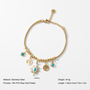 Collar YF3586 con Colgante <span class=keywords><strong>de</strong></span> Árbol <span class=keywords><strong>de</strong></span> la <span class=keywords><strong>Vida</strong></span> y Turquesa, Joyería Bohemia Vintage, Impermeable, Acero Inoxidable 316L Chapado en Oro <span class=keywords><strong>de</strong></span> 18k - Product Image 2