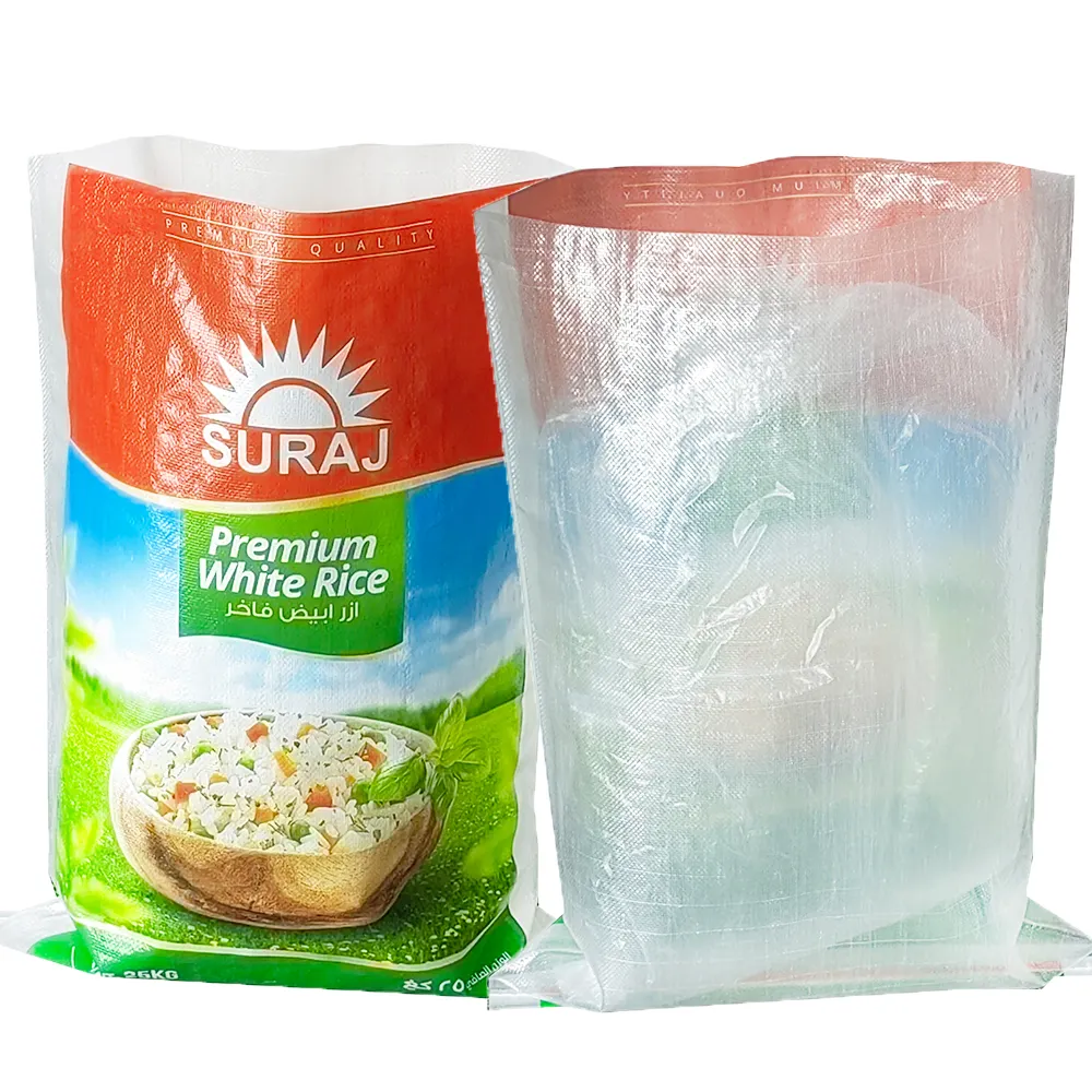 Bolsa de embalaje verde de rafia tejida transparente PP de polipropileno transparente impresa personalizada reciclable 100kg 10kg 20kg para arroz 50kg