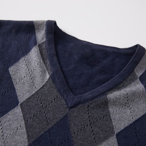 OEM/ODM High Quality Men Cotton Knit <strong>Sweater</strong> Navy V Neck <strong>Argyle</strong> Custom Pattern Knitted Pullover Vest Men <strong>Sweater</strong> - Product Image 2