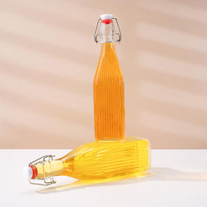 Bouteille en verre carrée transparente vide avec bouchon à bascule hermétique pour jus, eau et kombucha – Vente en gros - Product Image 1