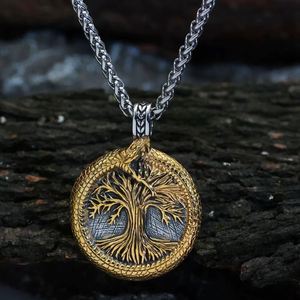 Collier pendentif en acier titane pour homme, style vintage, arbre de vie viking, charme Ouroboros, bijoux de mythologie nordique - Product Image 6