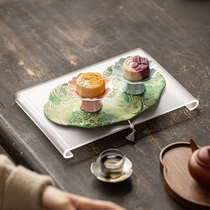 Brocade <b>Tea</b> Mat Acrylic Stand Frosted Fabric Embroidered Chinese Zen Style Dry Brewing <b>Tray</b> - Product Image 4