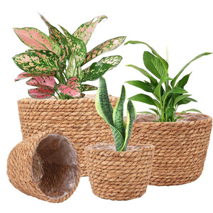 Seagrass Plant <b>Baskets</b> Round Woven Flower Pots Indoor Decorative Storage Containers For Houseplants - Product Image 1