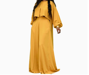 Yuhong - Conjunto de 2 Piezas para <span class=keywords><strong>Mujer</strong></span>, Estilo Europeo Americano, Dulce y Elegante, Primavera-Verano, Cuello Alto, Manga Larga, Adornado con Cuentas, Transpirable, Pantalones Anchos de Poliéster - Product Image 4