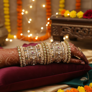 Elegant Designer Kundan Meenakari Pearl <b>Bangles</b> <b>Set</b> Glam Finish <b>Gold</b> Plated Fine Jewelry for Women for wedding and festive wear - Product Image 3