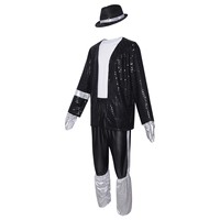 Costume de scène pour chanteur pop adulte MJ avec chapeau et gants, pour Halloween, carnaval, fête, danse