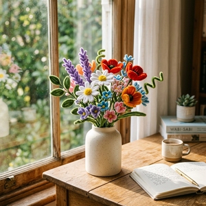 Fleurs artisanales de luxe en chenille, bouquet DIY en fil de chenille, tulipes et roses éternelles pour la décoration intérieure, les anniversaires et les fournitures d'artisanat - Product Image 5