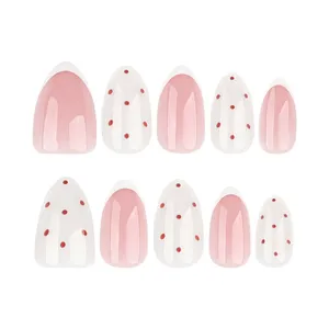 24 <span class=keywords><strong>Uñas</strong></span> <span class=keywords><strong>Postizas</strong></span> Francesas Blancas, Color Rosa Nude Almendrado, <span class=keywords><strong>Uñas</strong></span> a Presión con Diseño <span class=keywords><strong>de</strong></span> Puntos, <span class=keywords><strong>Uñas</strong></span> <span class=keywords><strong>Postizas</strong></span> Brillantes <span class=keywords><strong>para</strong></span> Chicas - Product Image 1