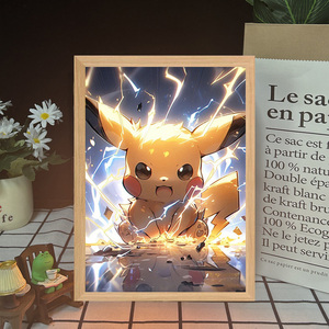 Vente flash : Veilleuse 3D Anime Elf Pet <span class=keywords><strong>Pikacu</strong></span>, mignon animal chat chien panda, décoration de chambre pour étudiants, boîtes en bois, panneaux muraux - Product Image 1
