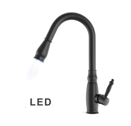 Feenice Brass Orb màu đen Led Kéo ra khỏi nhà bếp Vòi grifo de cocina LED bồn rửa vòi nước