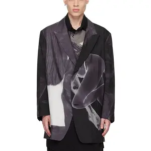 Blazer negro y gris desnudo Último diseño de moda de alta calidad blazer habutai de seda personalizado para hombres