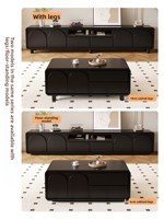 Ensemble de meubles de salon modernes de luxe léger, style rétro français noir, meuble TV et table basse aux coins arrondis, pour petits appartements