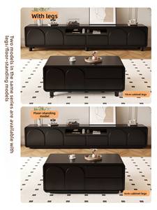 Ensemble de meubles de salon modernes de luxe léger, style rétro français noir, meuble <span class=keywords><strong>TV</strong></span> et table basse aux coins arrondis, pour petits appartements - Product Image 4